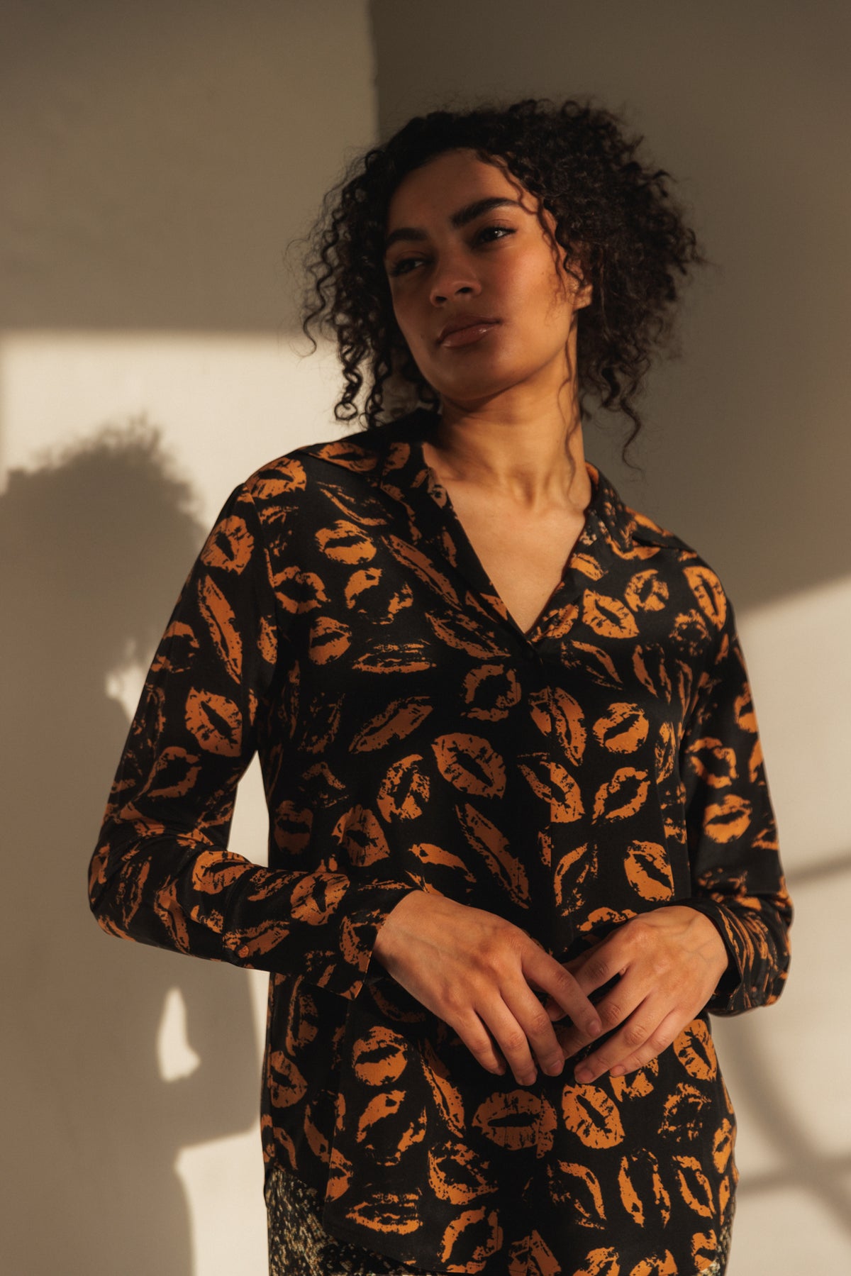Daria French Cuff Silk Blouse - Mocha Lips