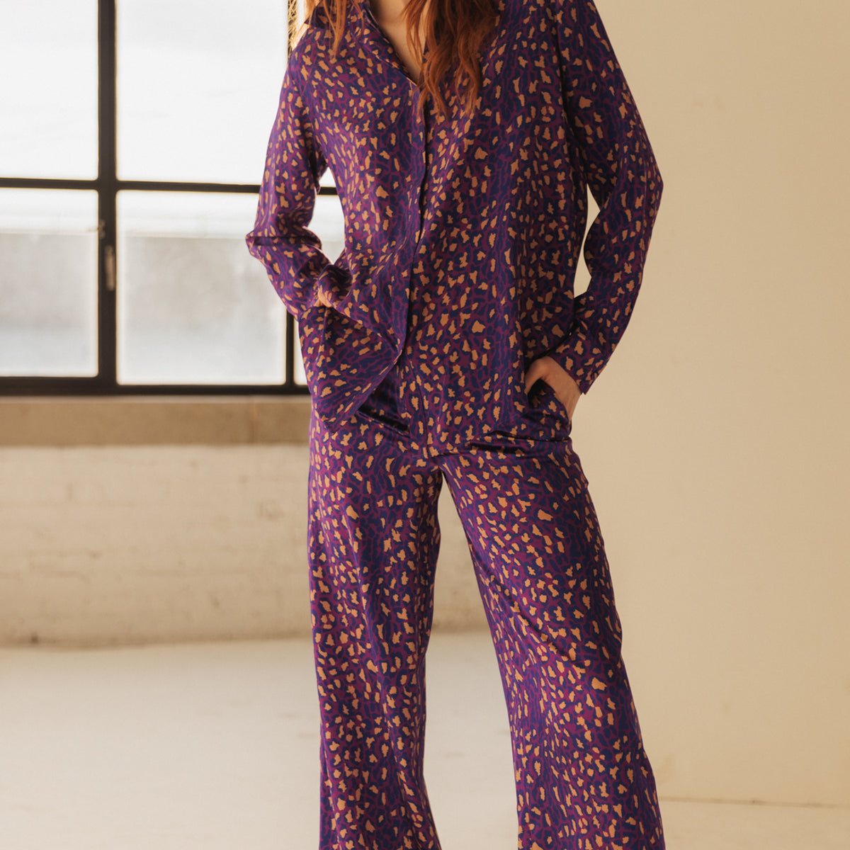 Stella Silk Pant - Purple Leopard