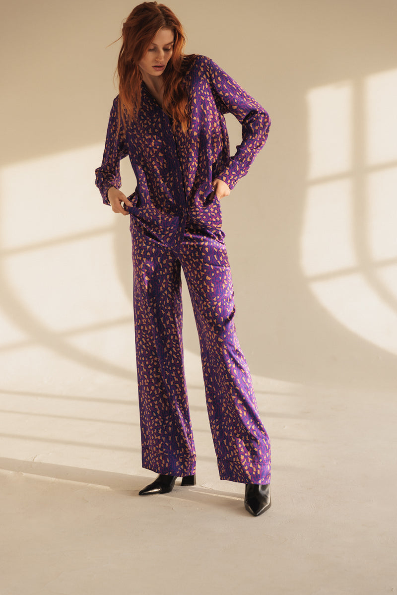Stella Silk Pant - Purple Leopard