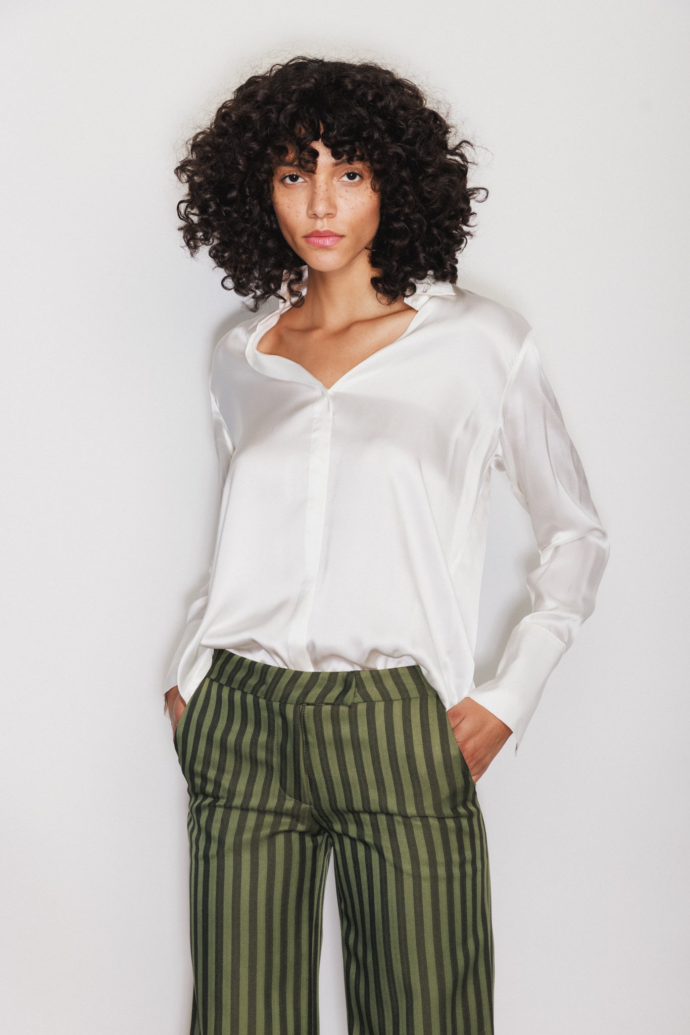 Daria French Cuff Silk Blouse - White