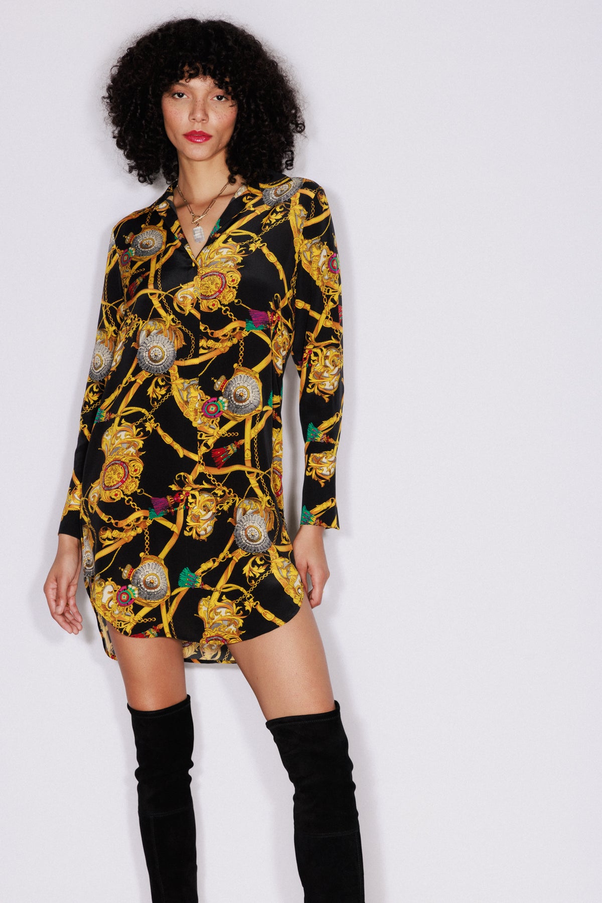 Daria Silk Shirt Dress - Versailles