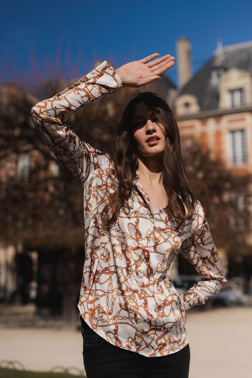 Daria French Cuff Silk Blouse - Belgrano