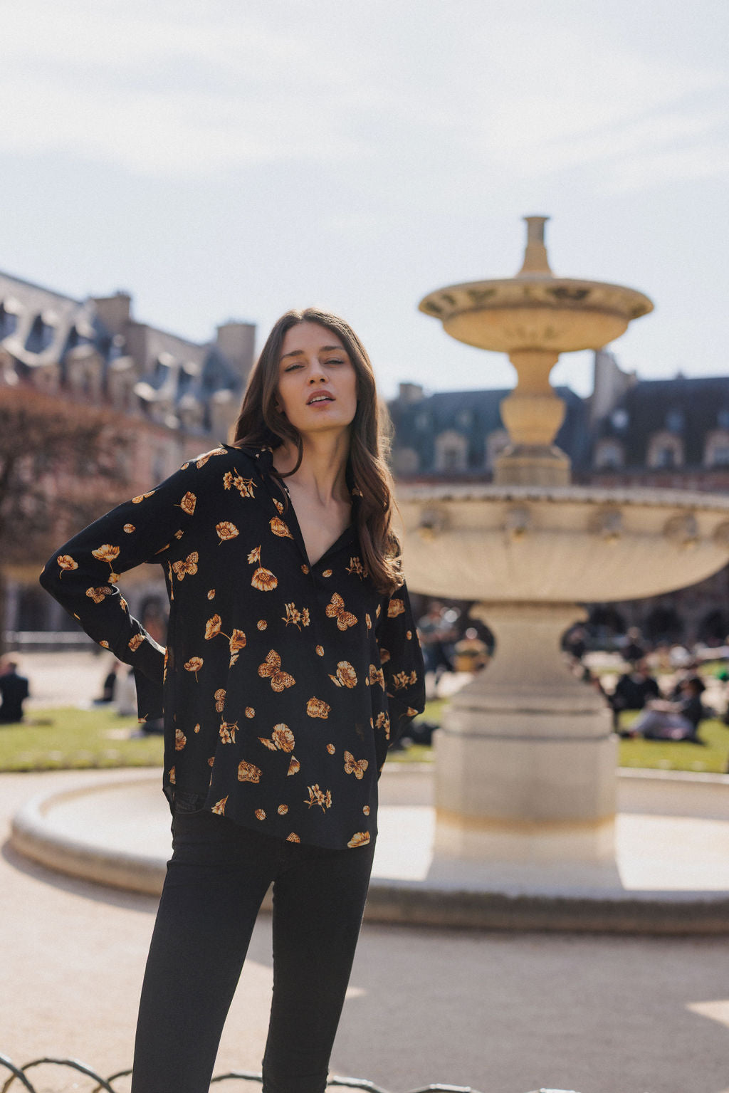 Daria French Cuff Silk Blouse - Gold Monarch