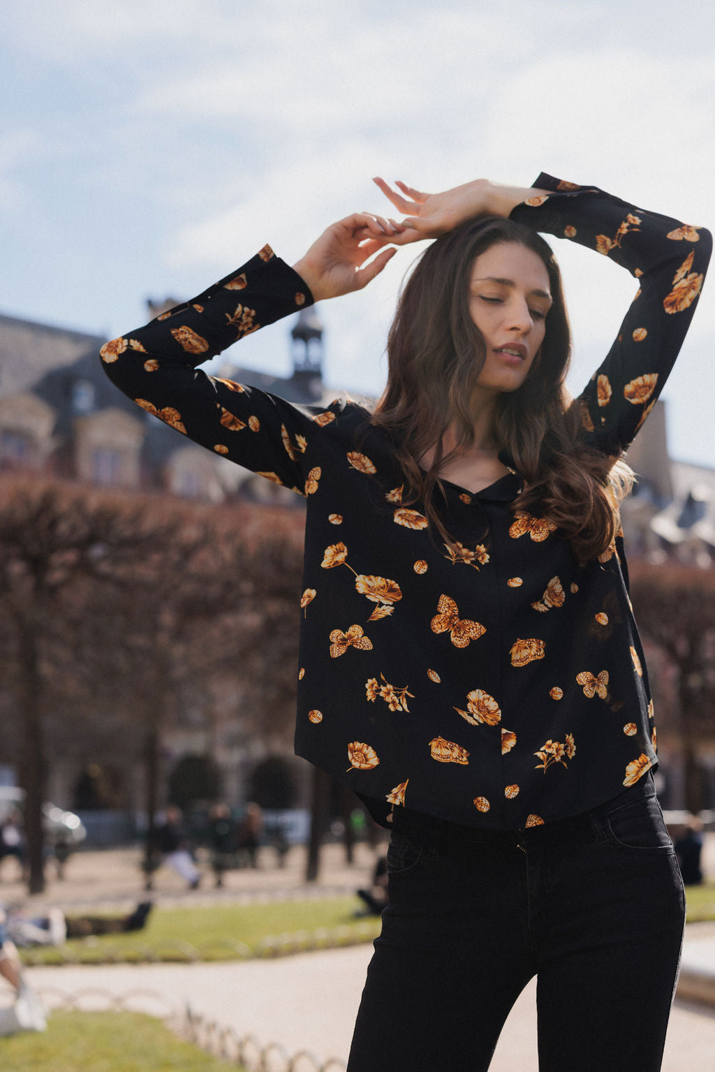 Daria French Cuff Silk Blouse - Gold Monarch