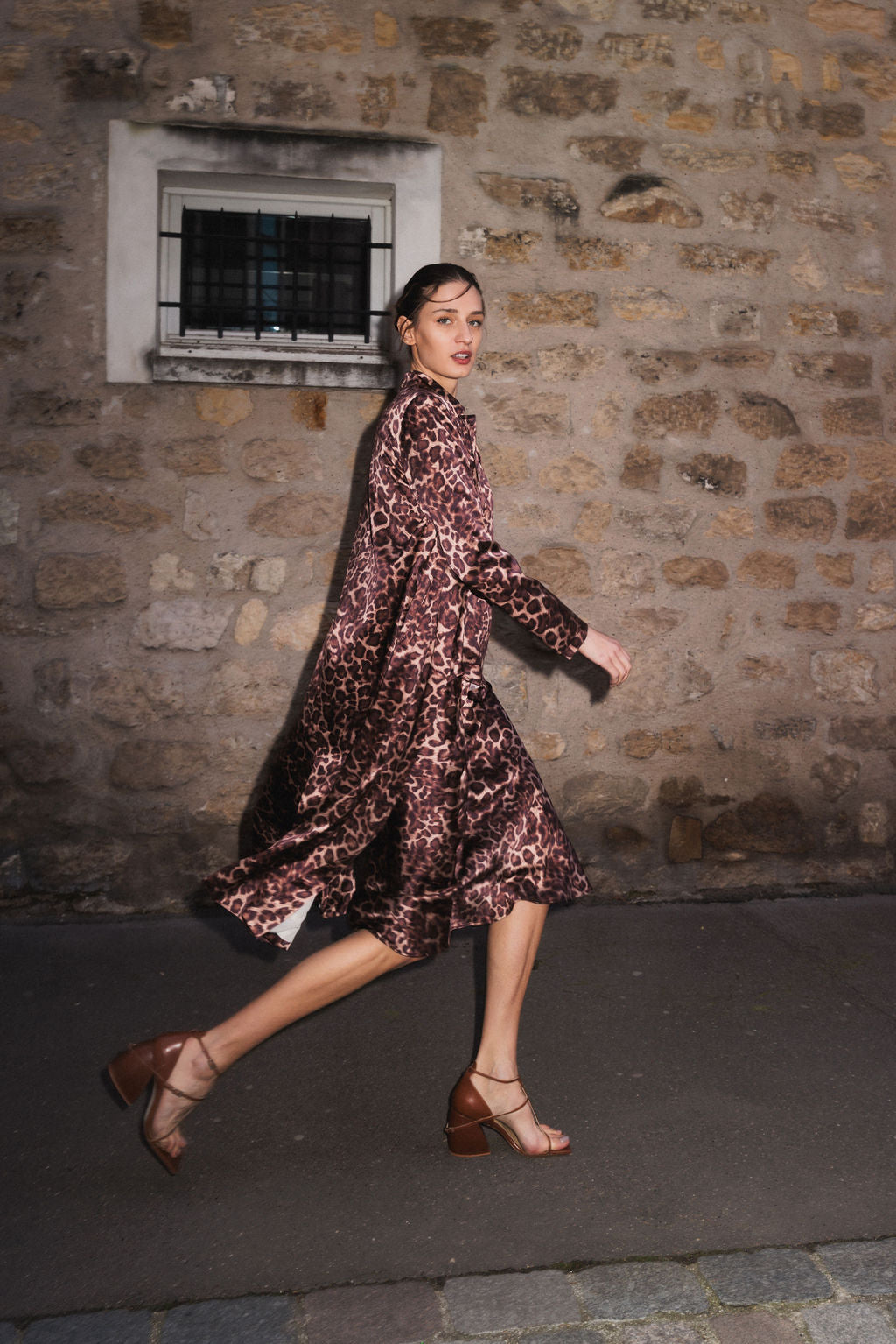 Long Silk Blazer - Mocha Leopard