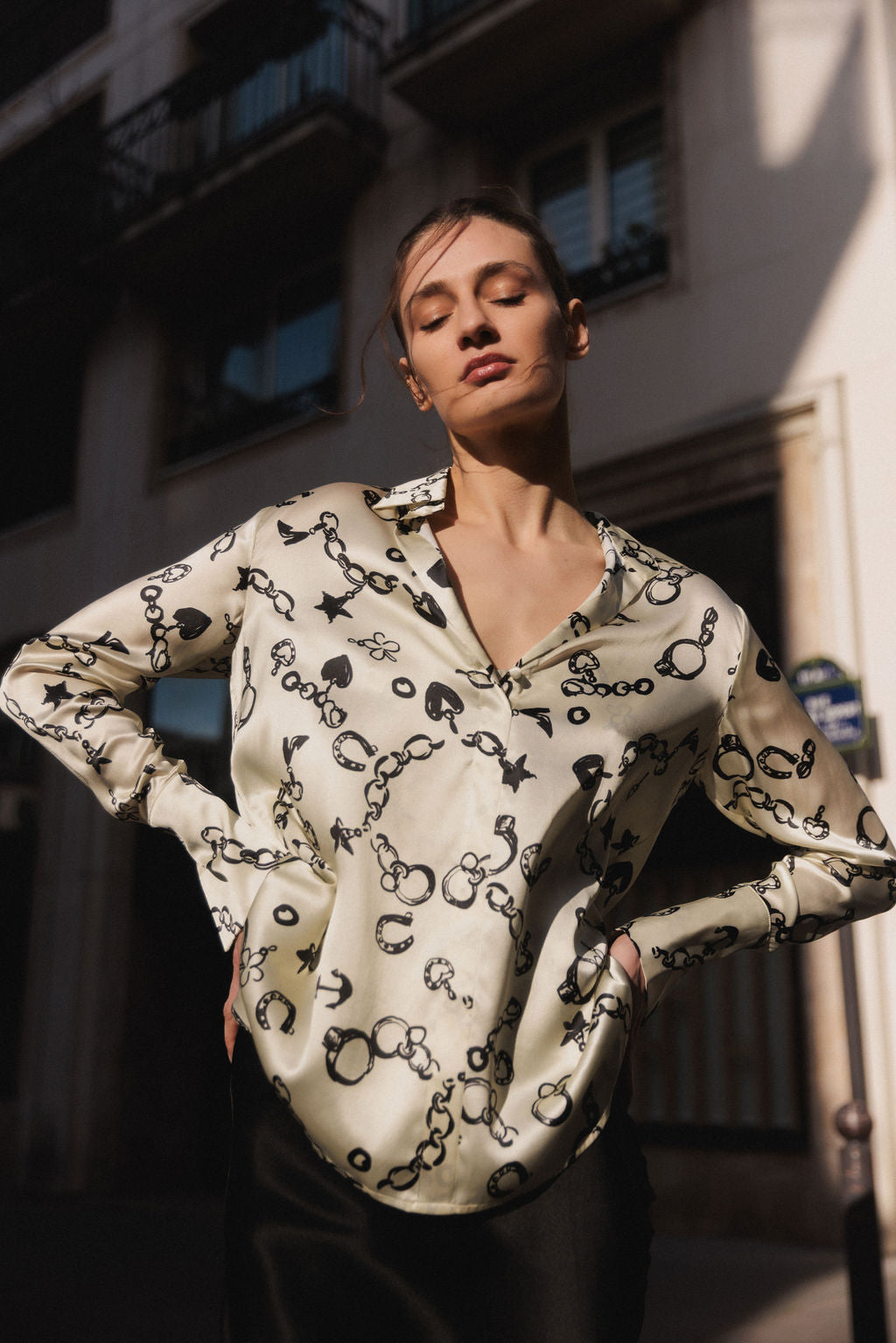 Daria French Cuff Silk Blouse - Charms