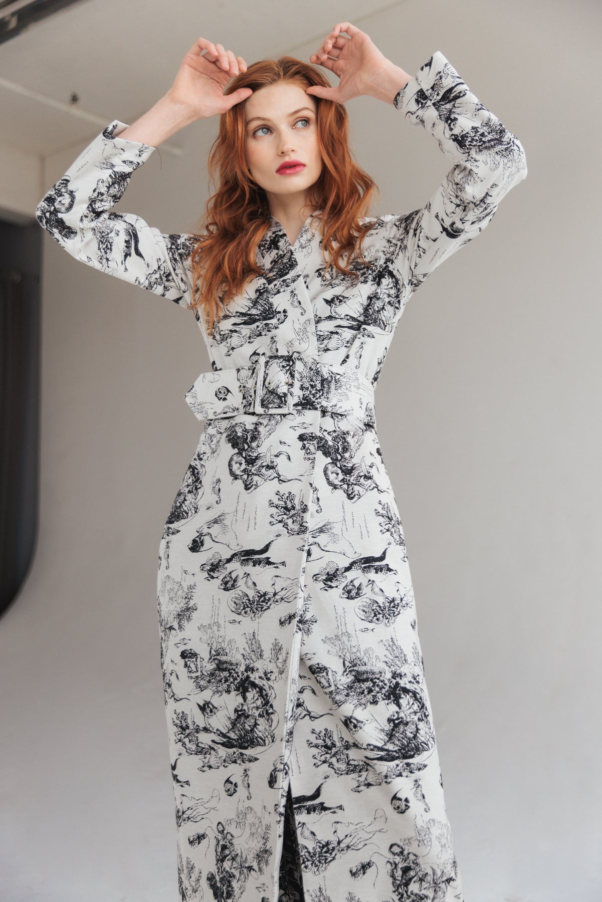 Marianne Belted Jacquard Coat - White Sea