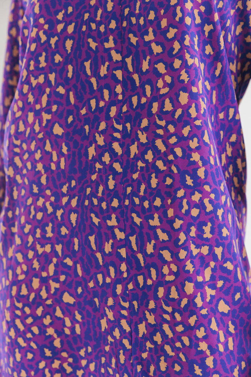 Daria Silk Shirt Dress - Purple Leopard
