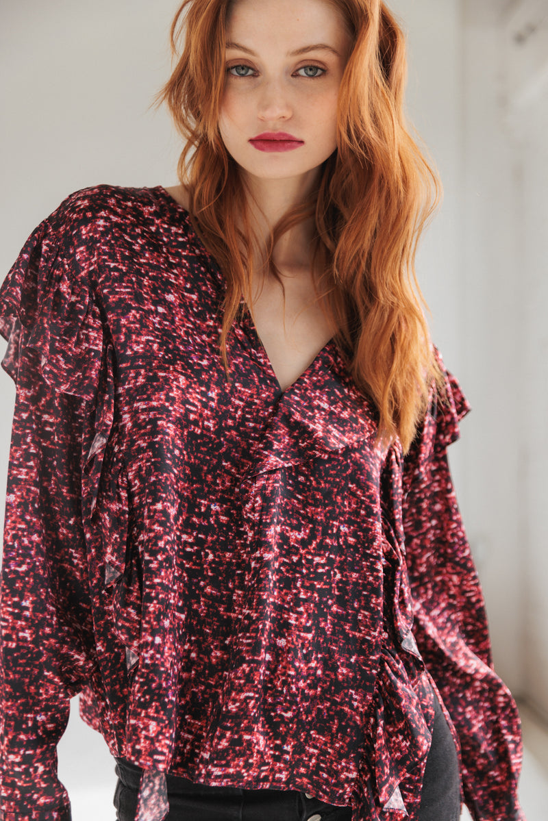Bella Blouse - Red Sequin