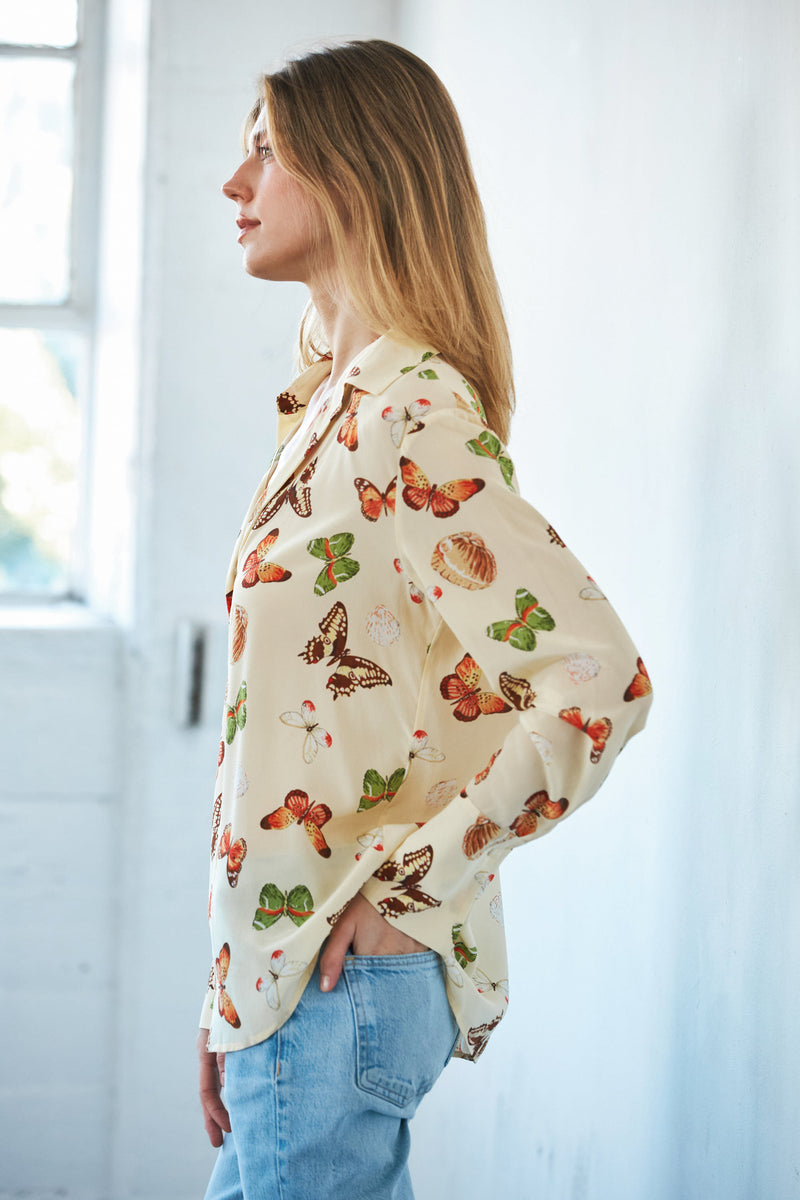 Daria French Cuff Silk Blouse - Soft Butterfly