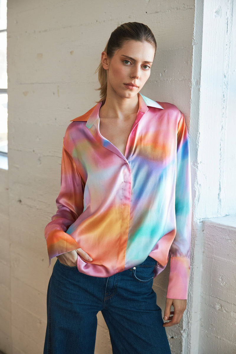 Daria French Cuff Silk Blouse - Pink Prism