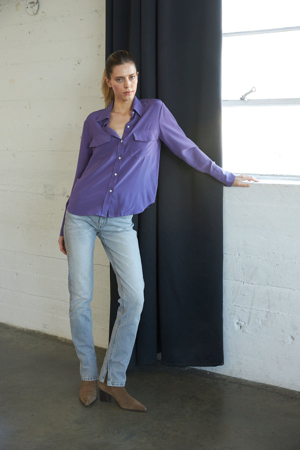 Kaia Button Down Blouse - Purple