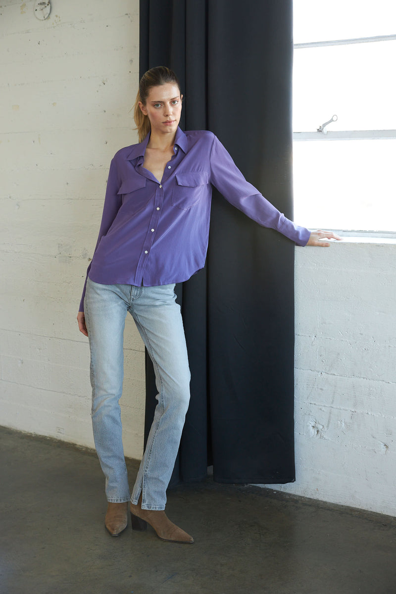 Kaia Button Down Blouse - Purple