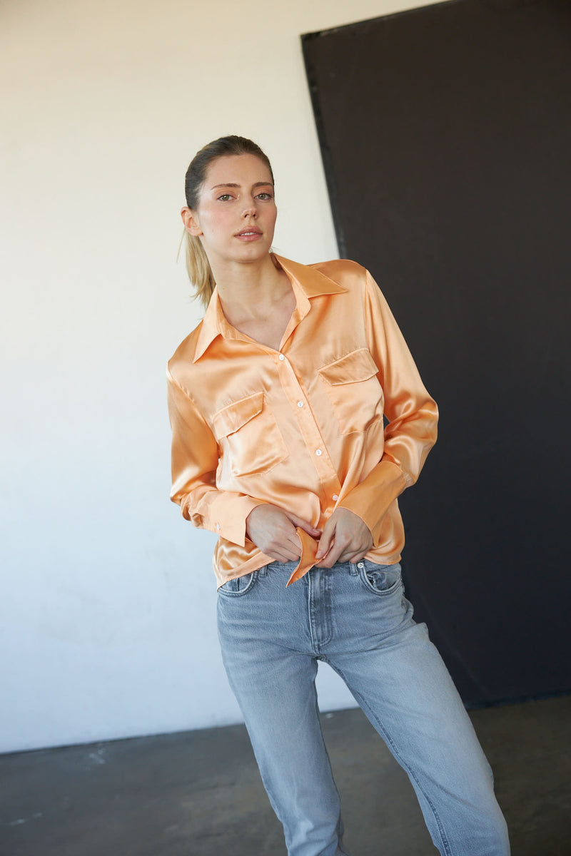 Kaia Button Down Blouse - Apricot