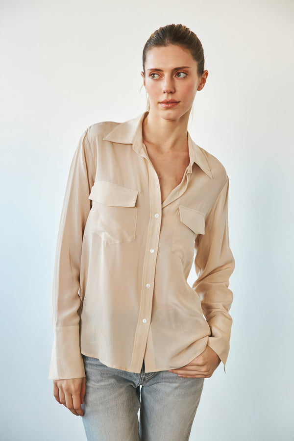 Kaia Button Down Blouse - Oat Milk