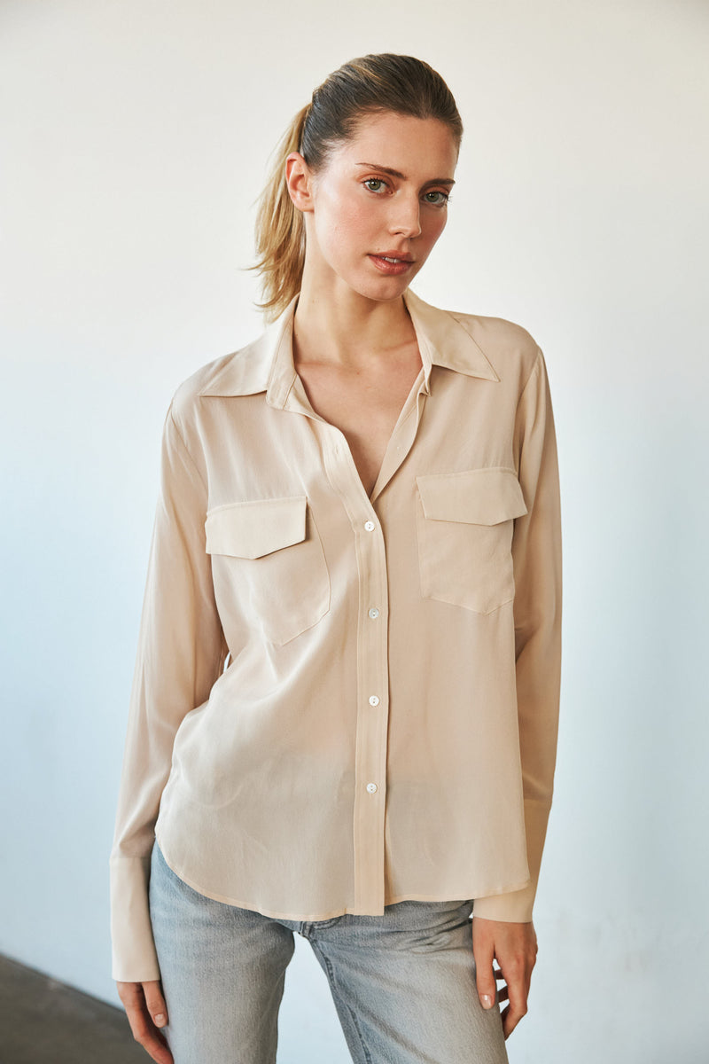 Kaia Button Down Blouse - Oat Milk