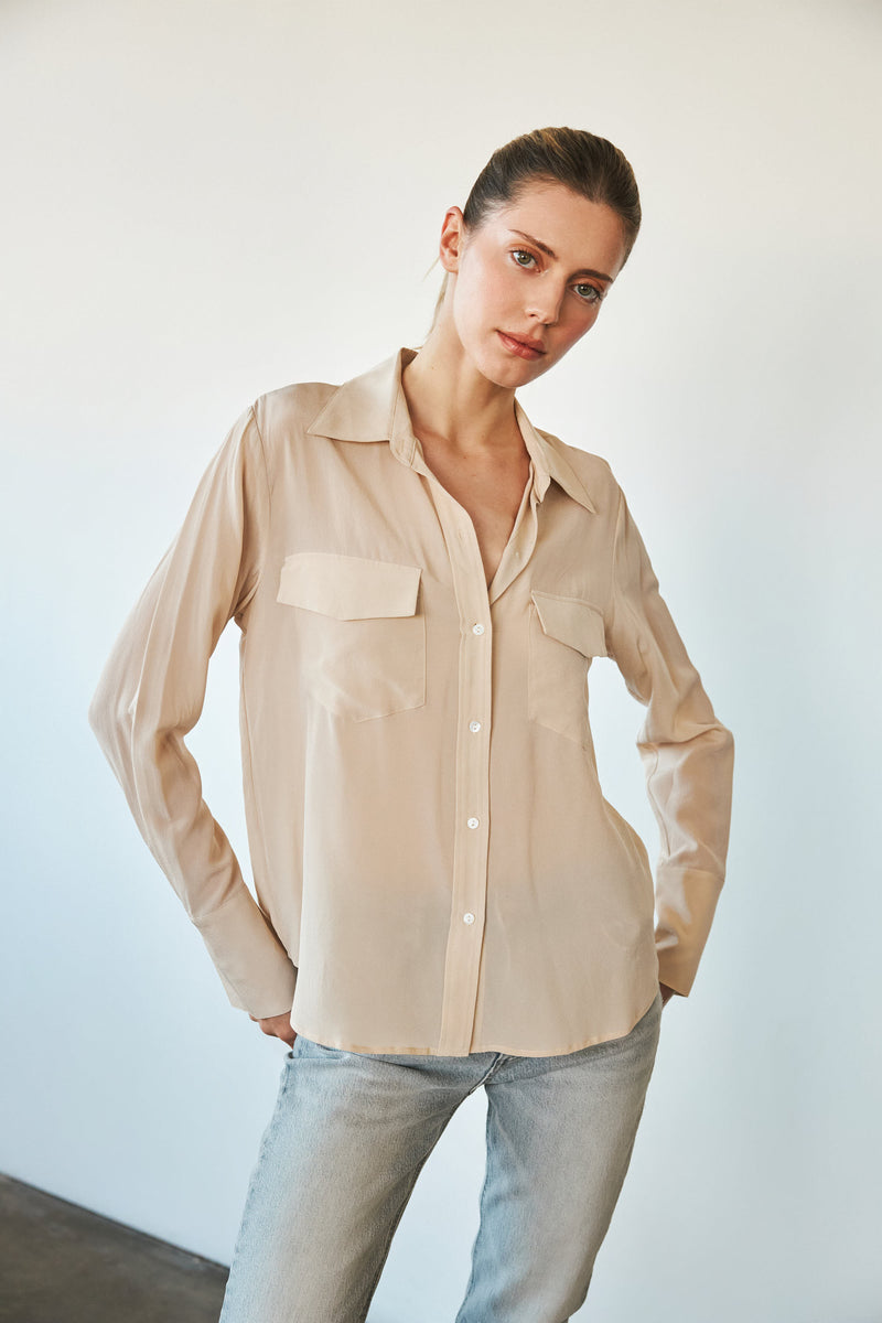 Kaia Button Down Blouse - Oat Milk