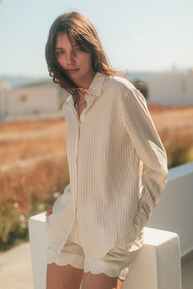 Sophie Blouse - Mocha Pinstripe