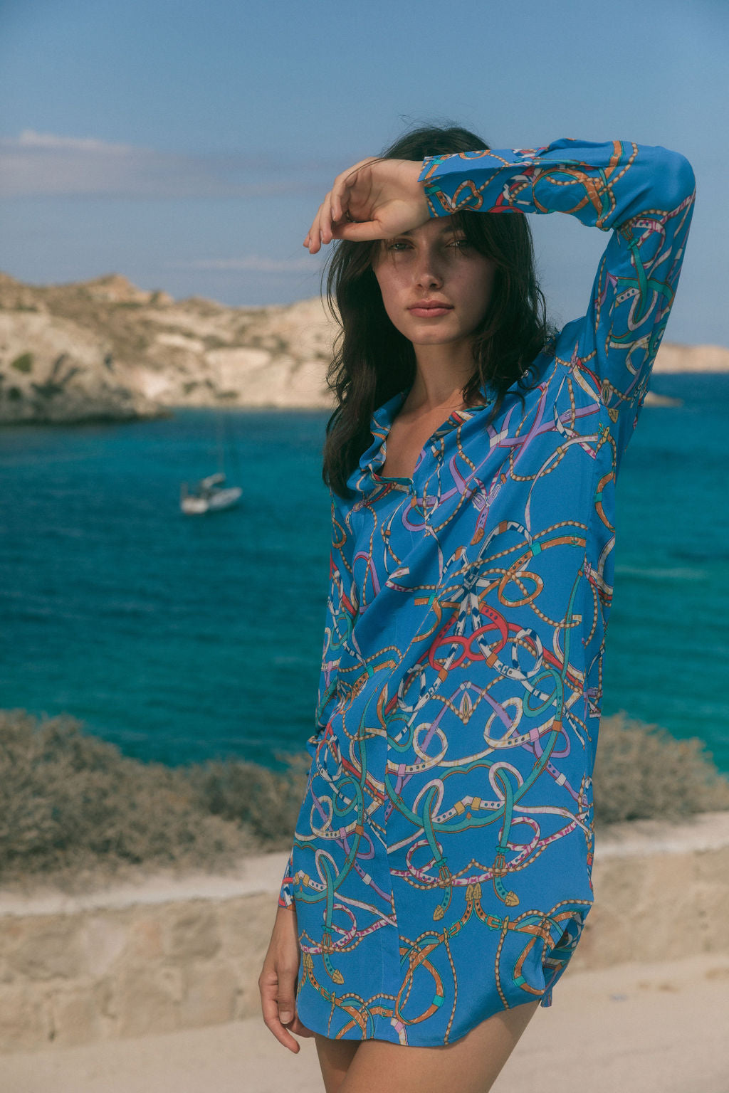 Daria Silk Shirt Dress - Blue Belt