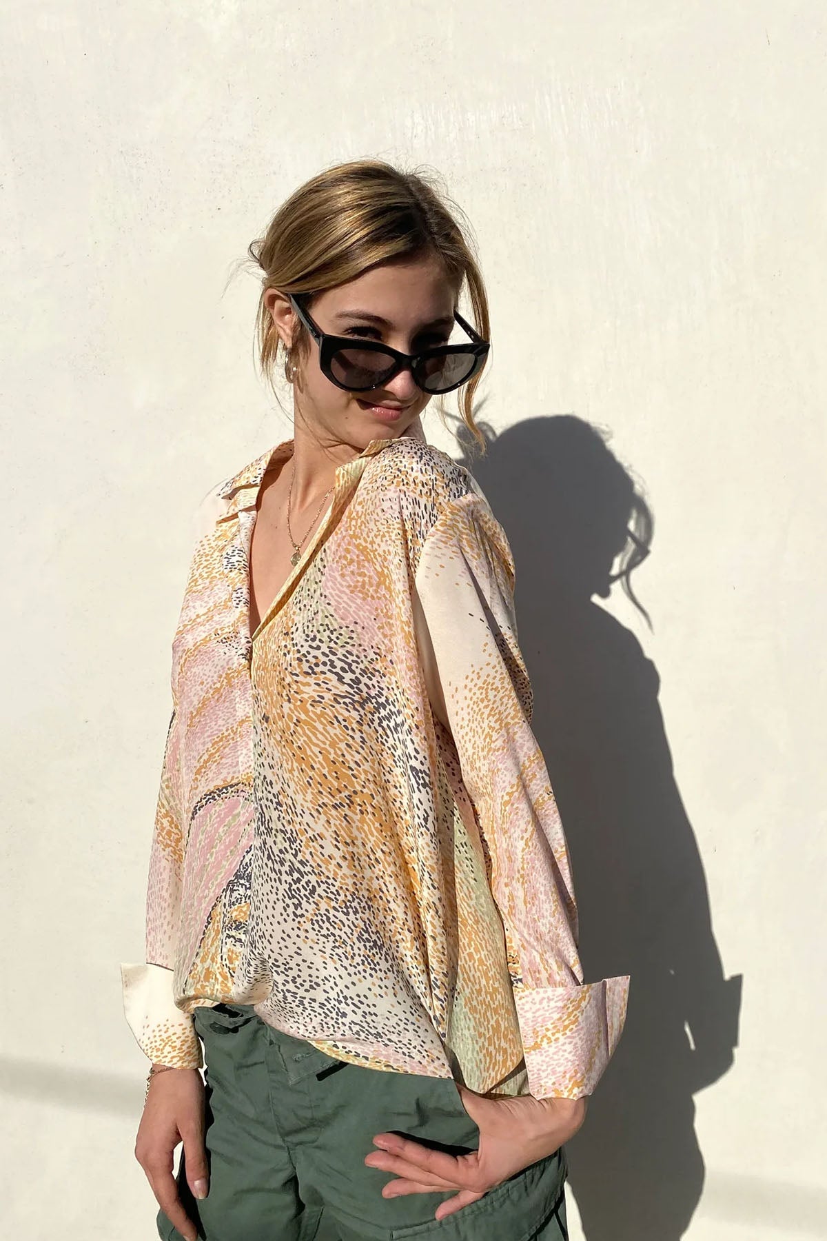 Daria French Cuff Silk Blouse - Orbit