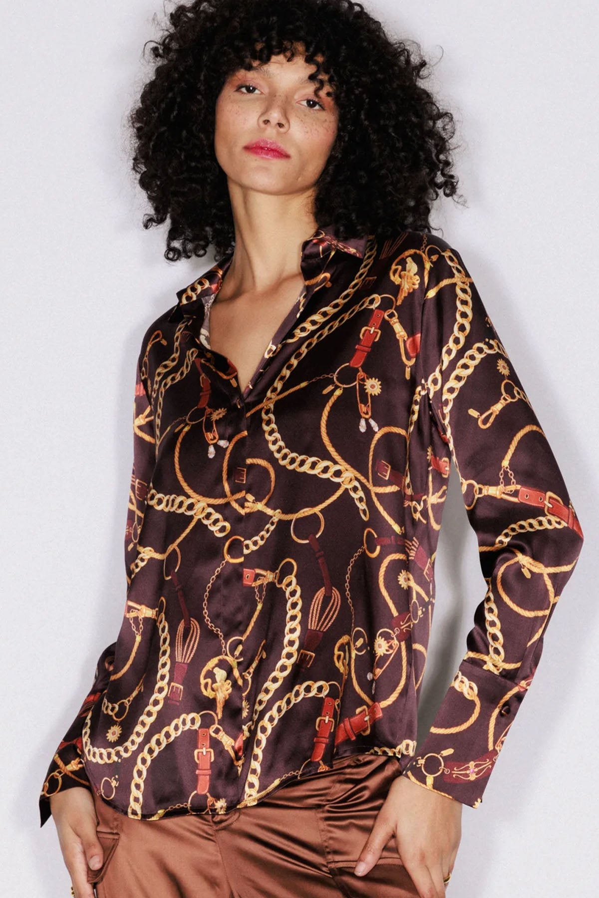 Daria French Cuff Silk Blouse - Belgian Chain