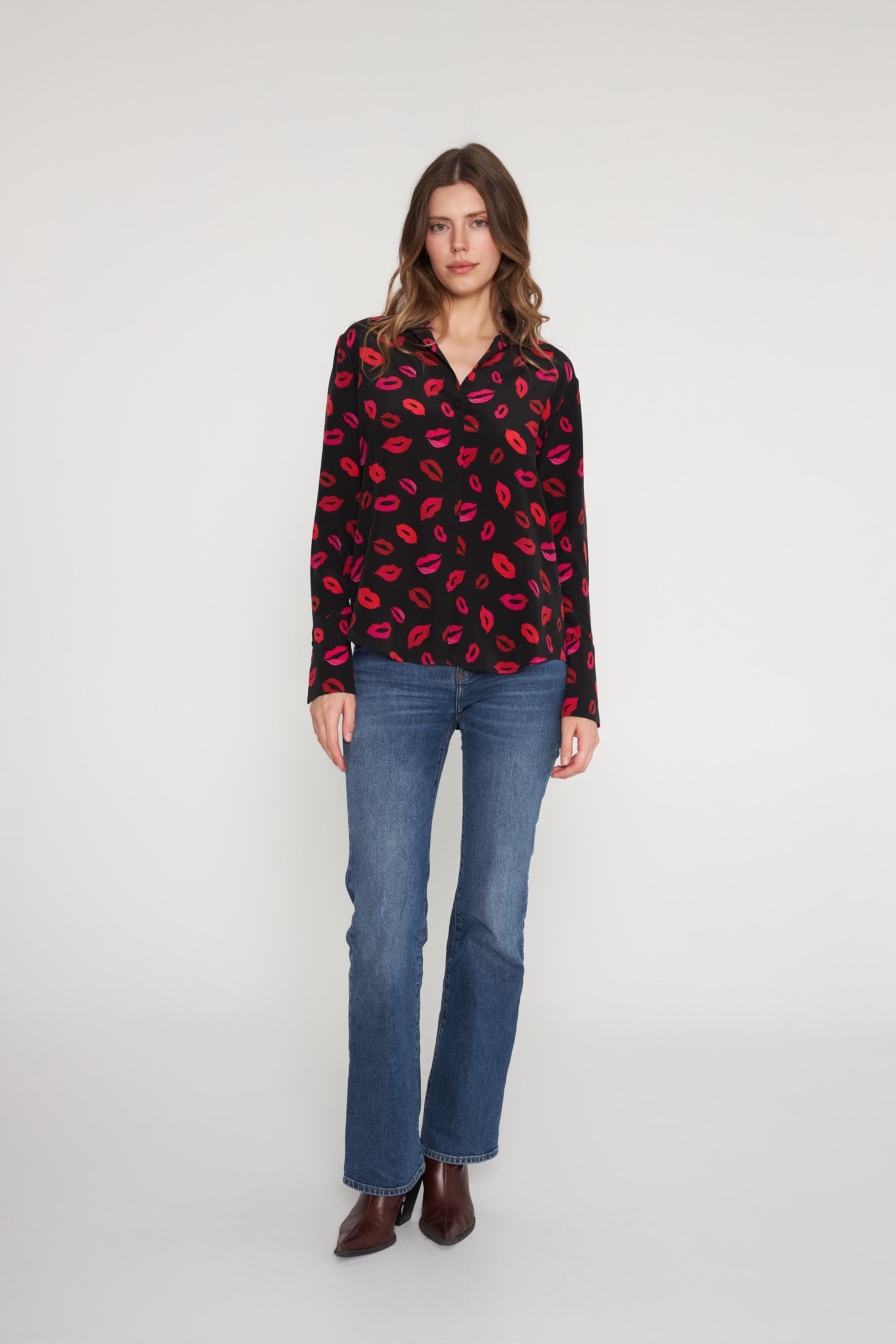 Daria French Cuff Silk Blouse - Parisian Lip