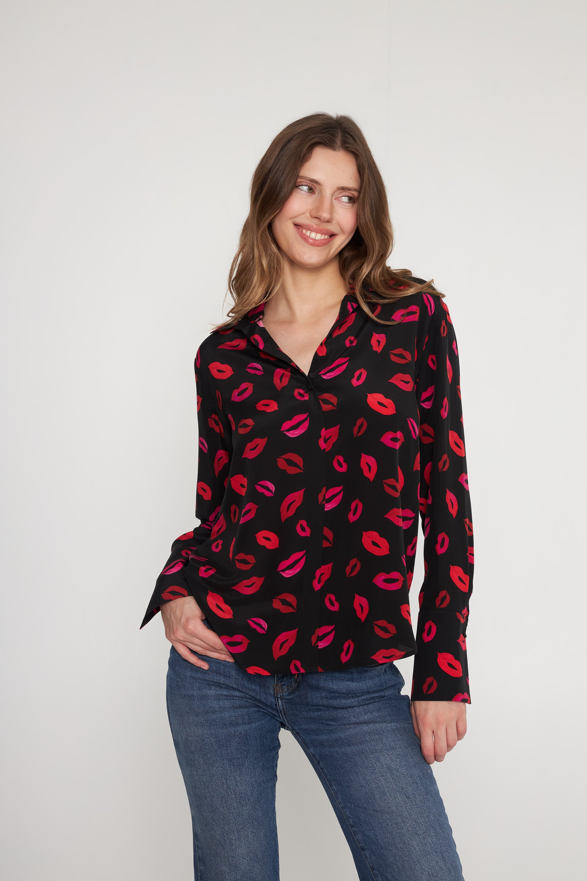Daria French Cuff Silk Blouse - Parisian Lip