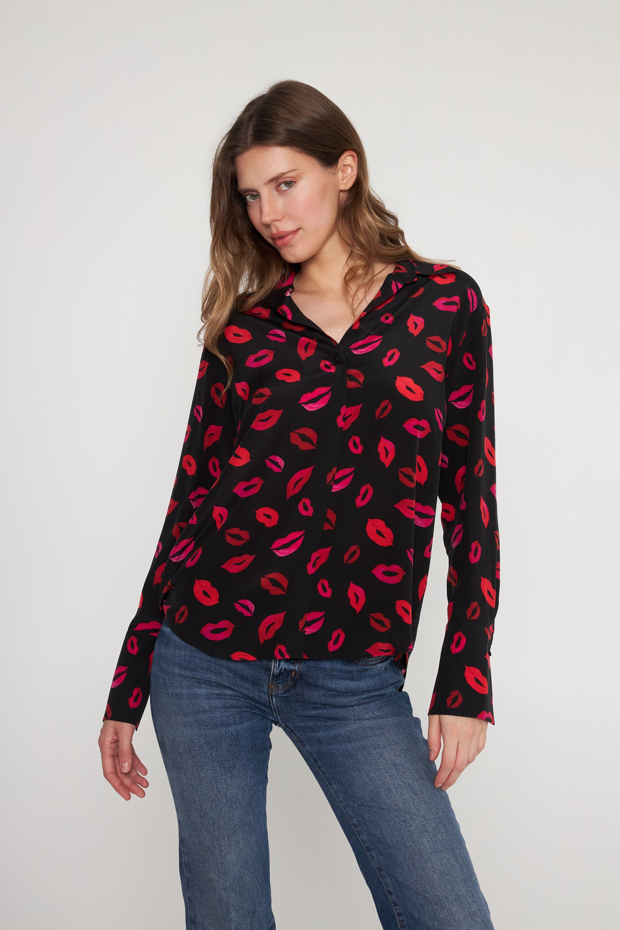 Daria French Cuff Silk Blouse - Parisian Lip
