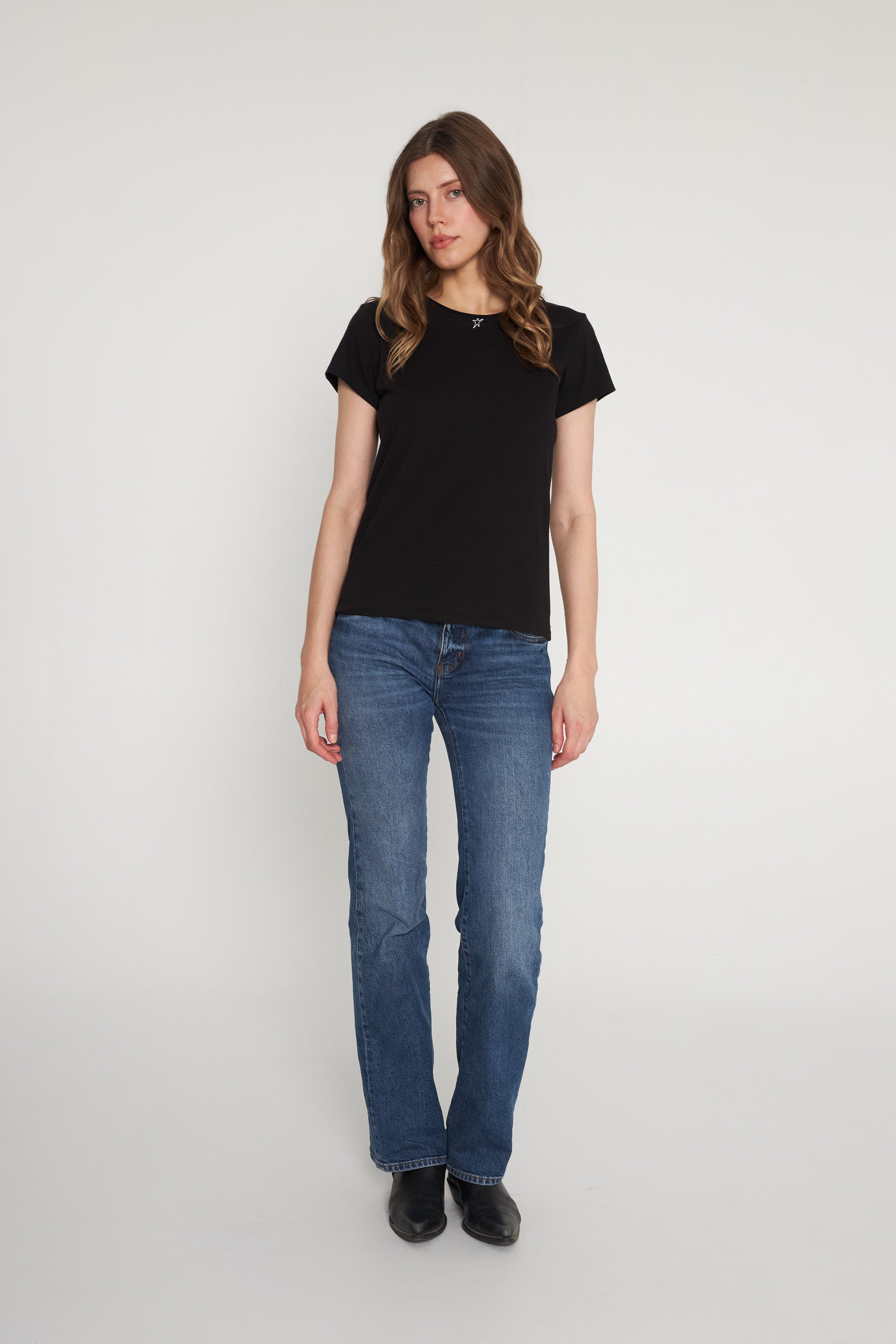 Embroidered Cotton T-Shirt - Black Star