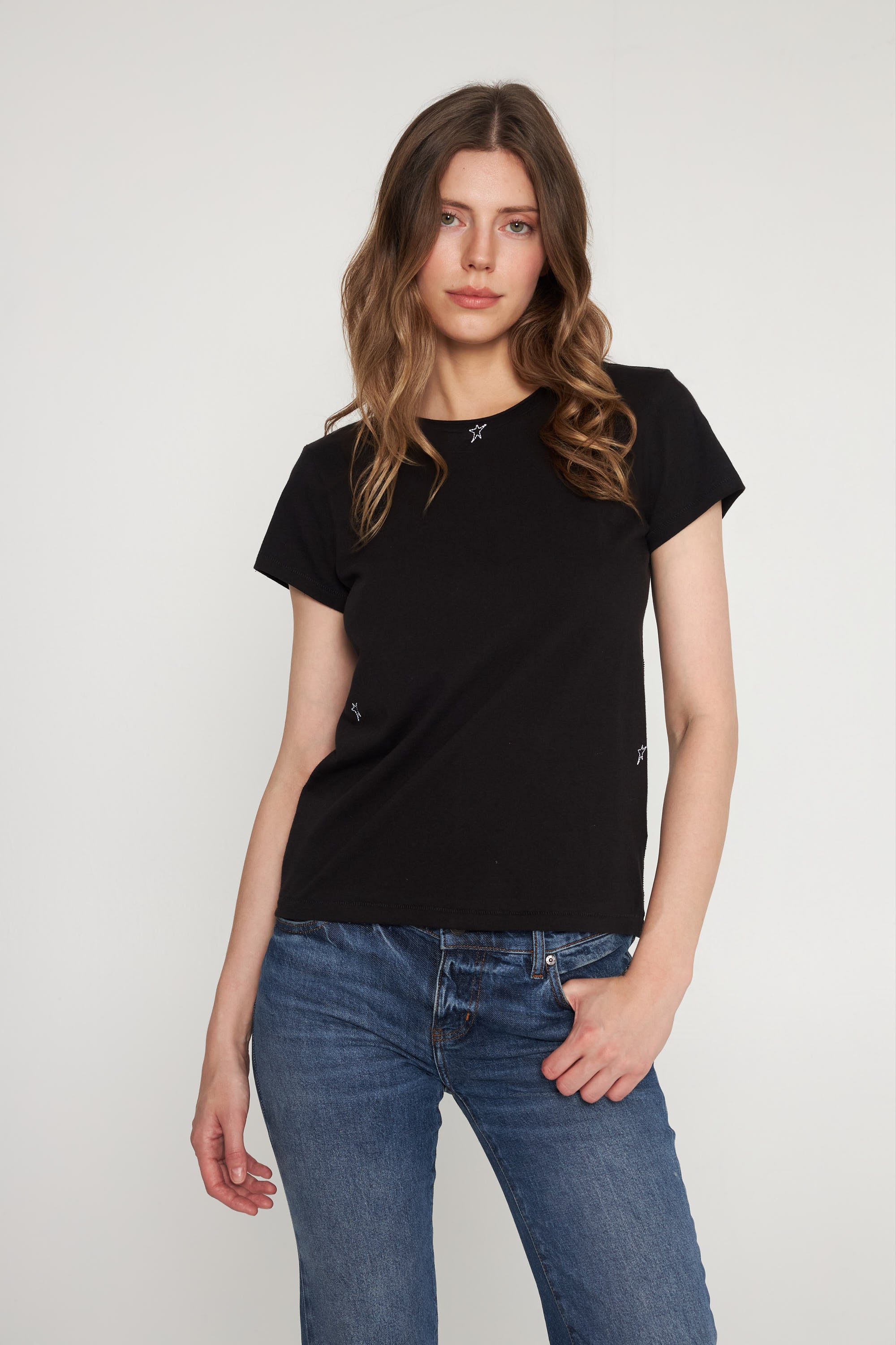 Embroidered Cotton T-Shirt - Black Star