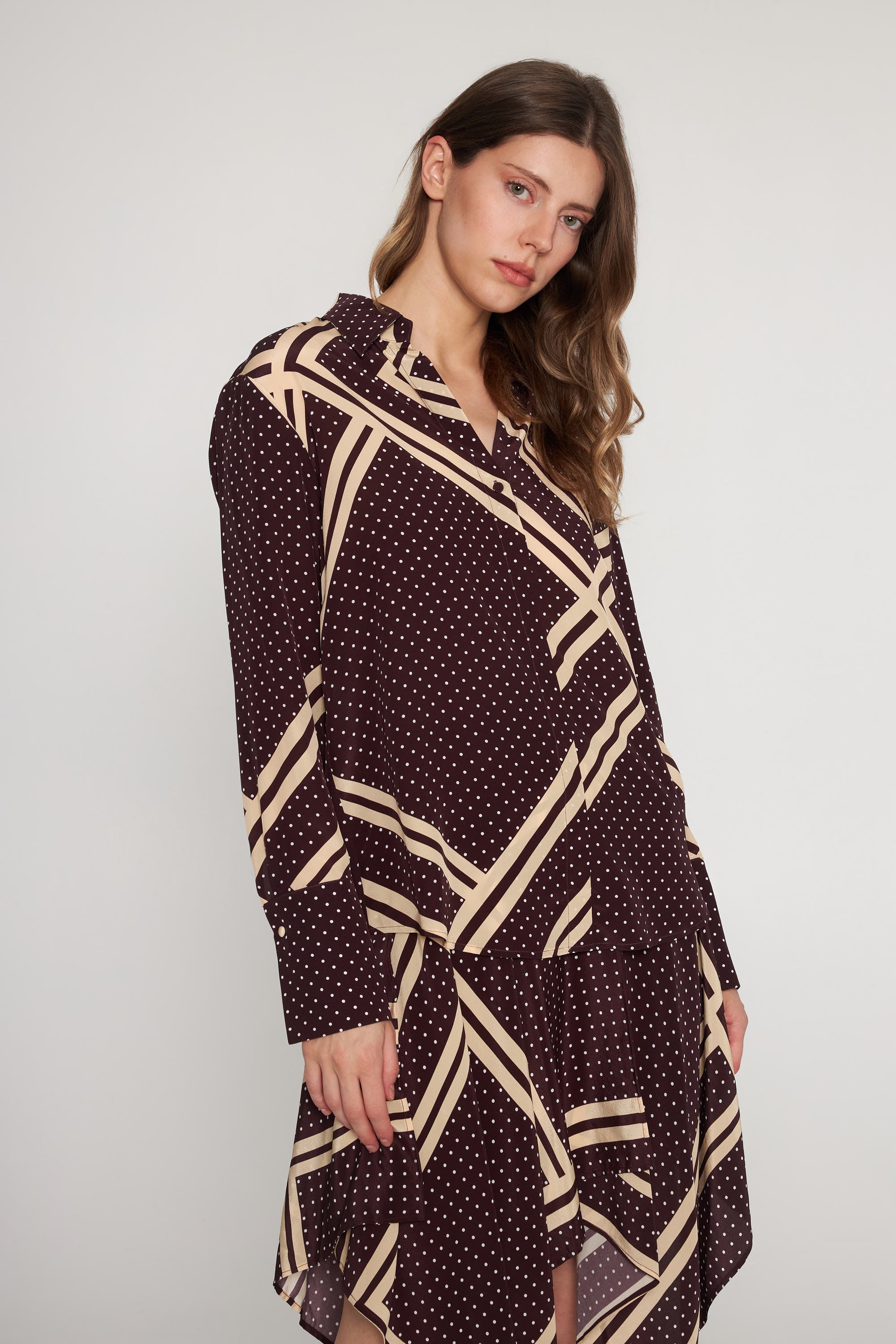 Daria French Cuff Silk Blouse - Bardot Polka