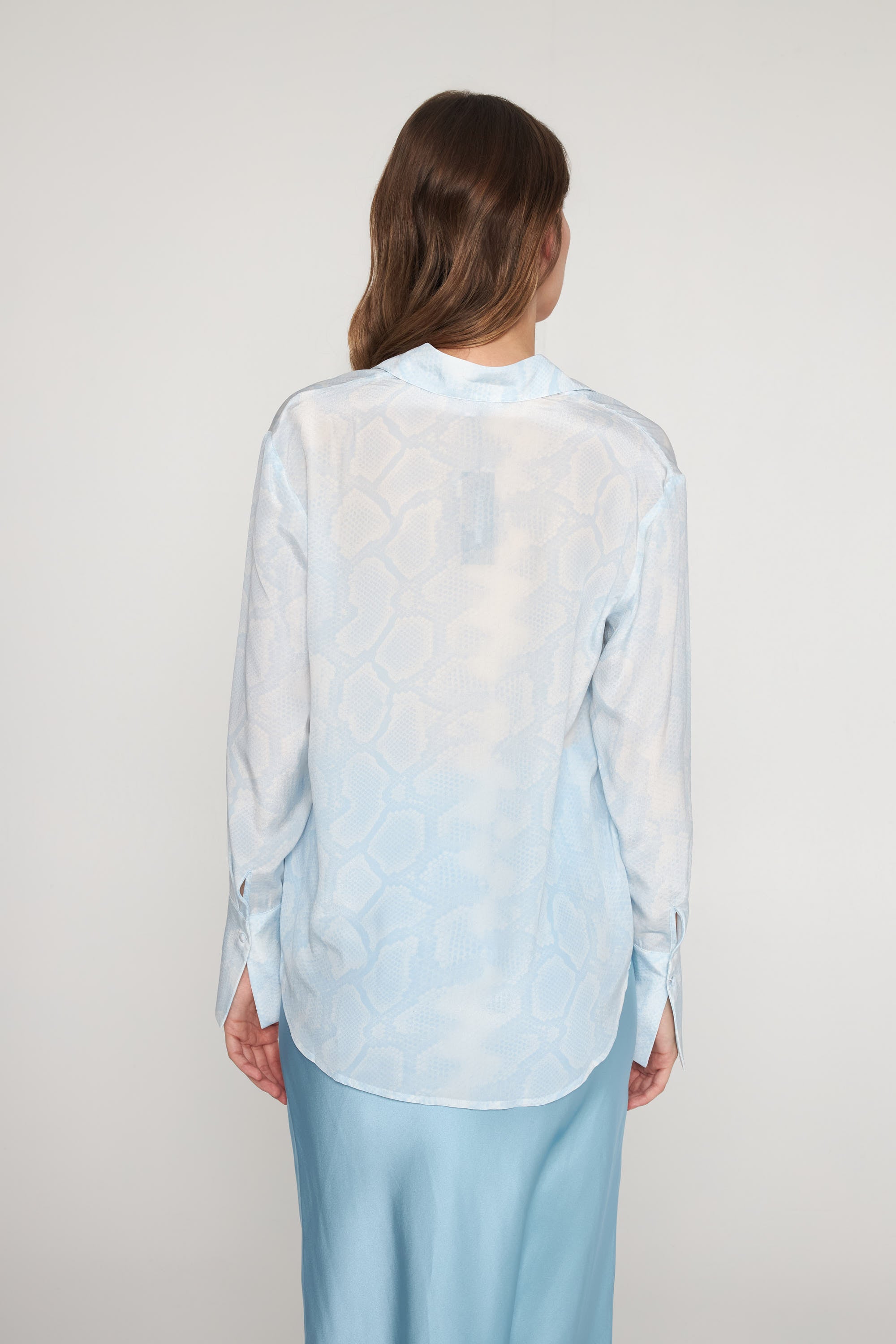 Daria French Cuff Silk Blouse - Sky Blue Snake