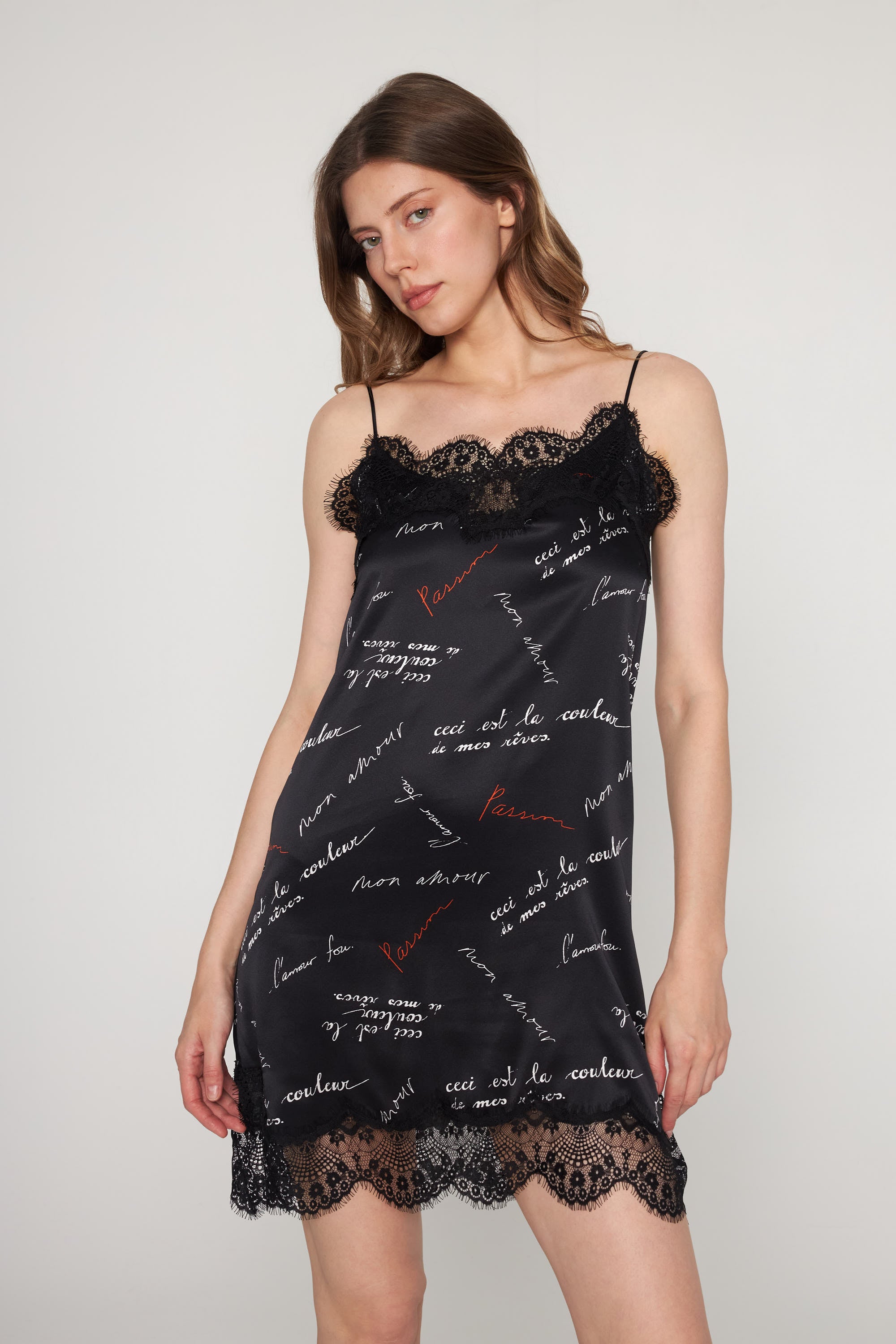Anna Lace Slip Dress - Black Passion Print