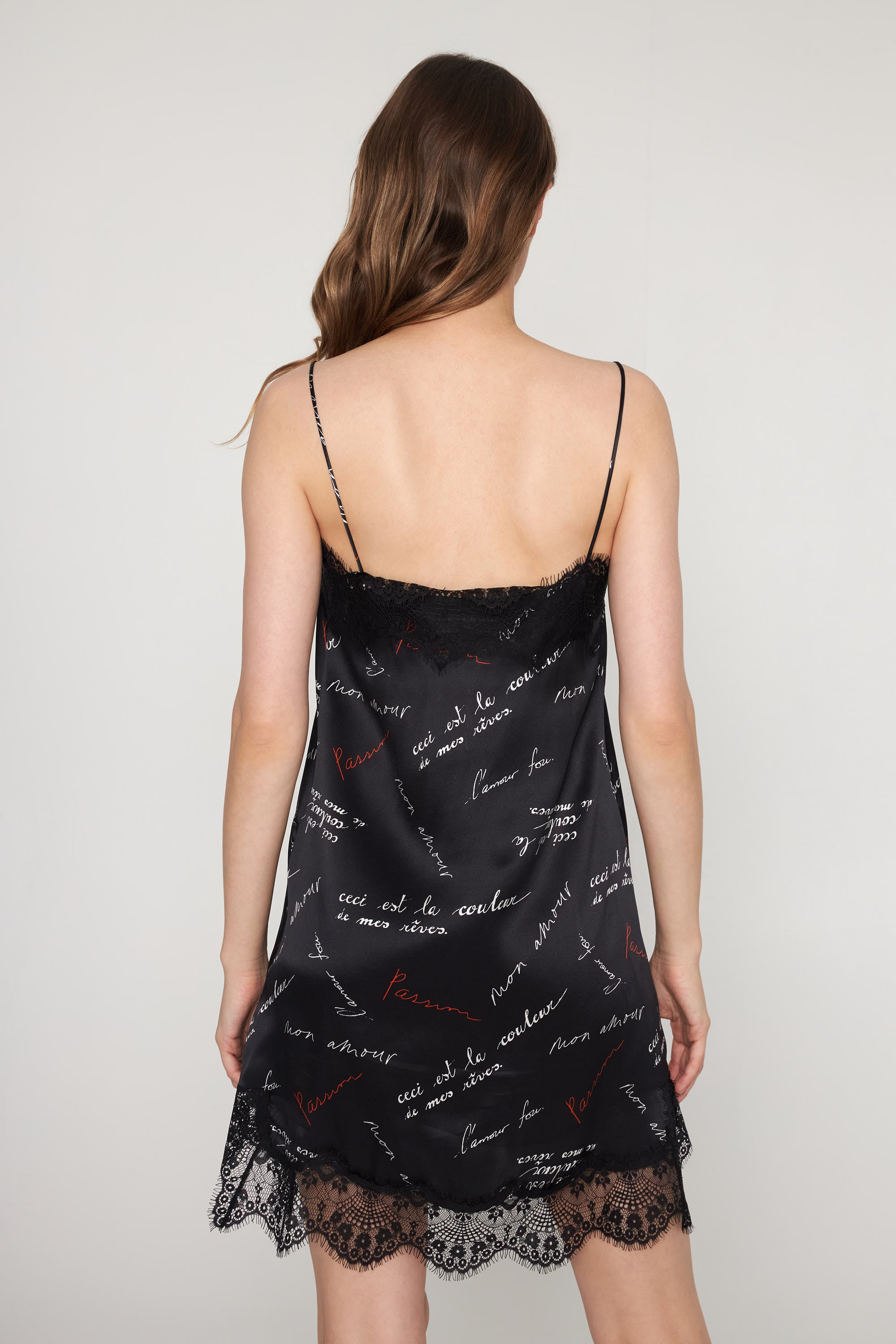 Anna Lace Slip Dress - Black Passion Print