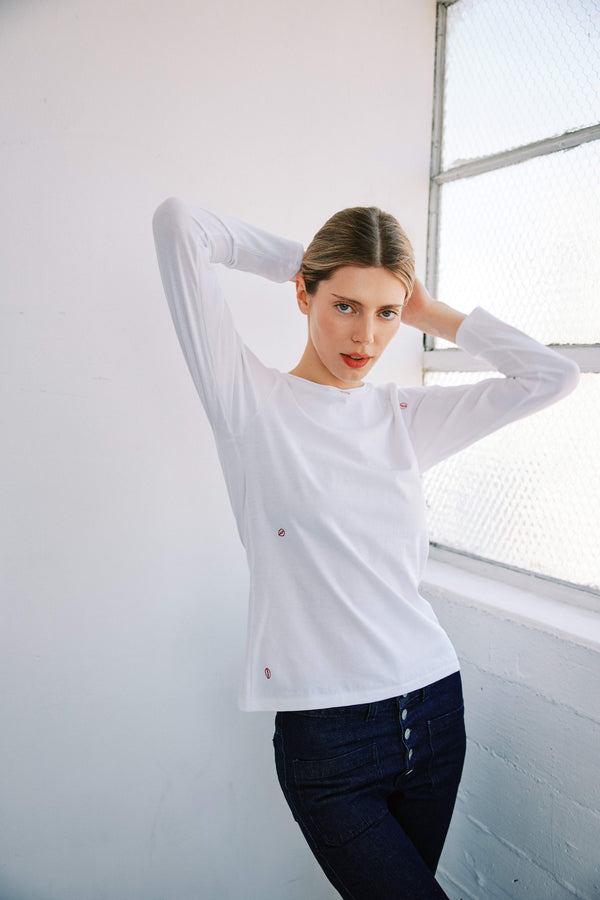 Embroidered Cotton T-Shirt Long Sleeve - Bisou