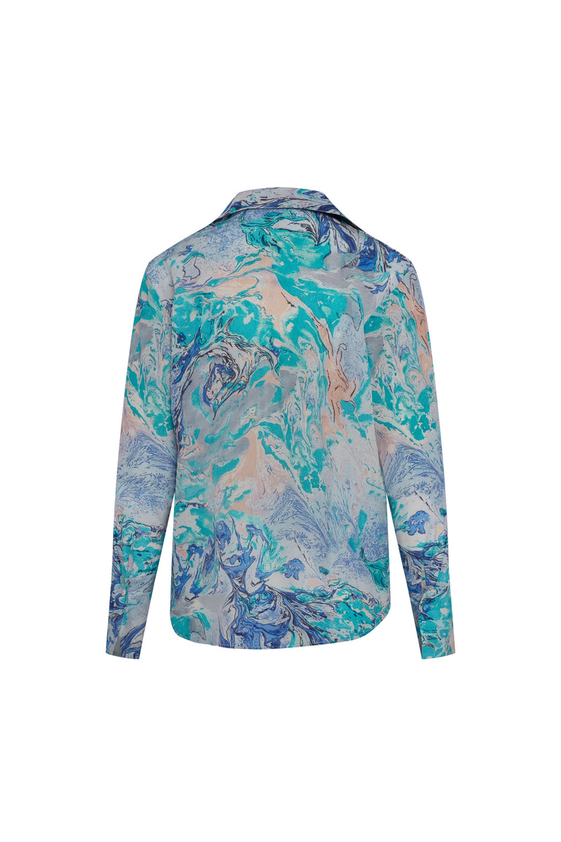 Daria French Cuff Silk Blouse - Cool Swirl