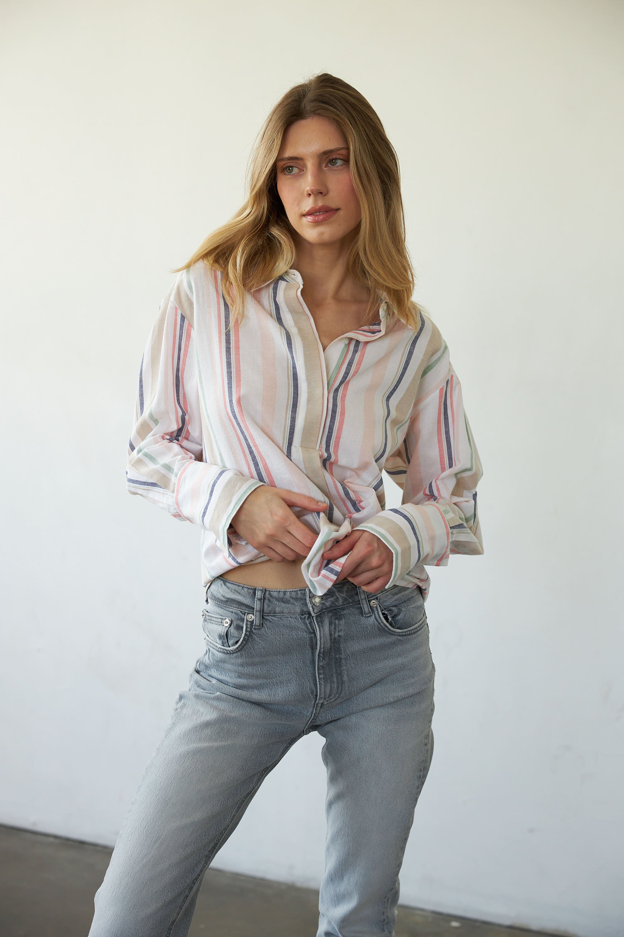 Daria Boyfriend Blouse - Pastel Stripe