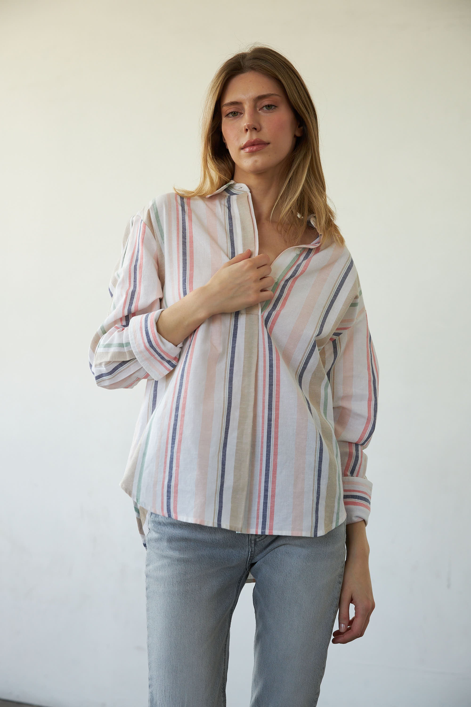 Daria Boyfriend Blouse - Pastel Stripe