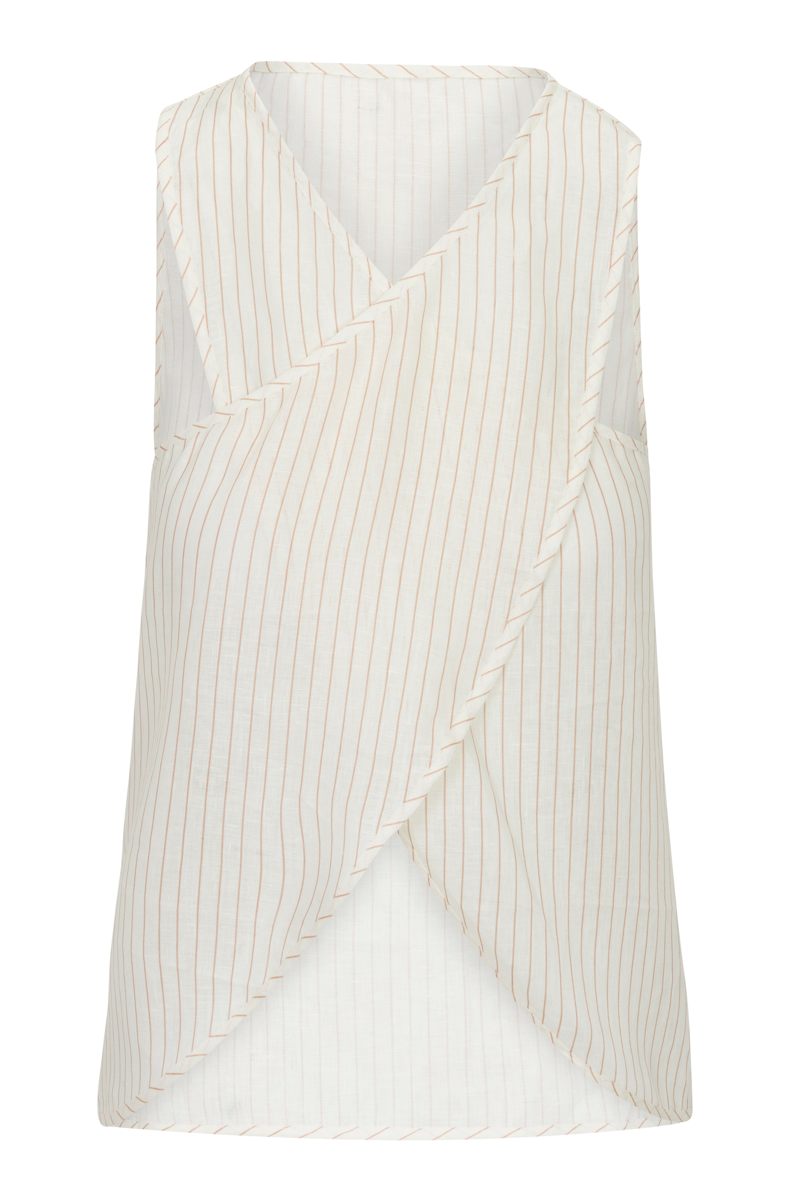 Linen Cross Top - Mocha Pinstripe