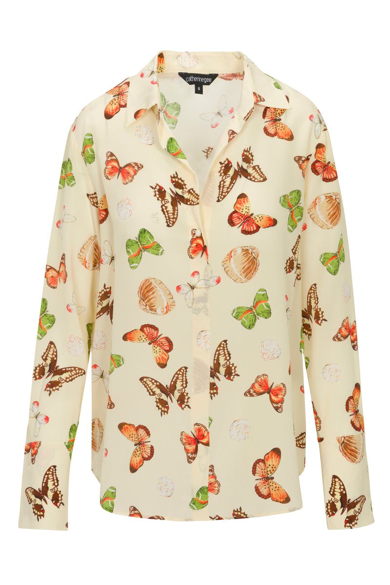 Daria French Cuff Silk Blouse - Soft Butterfly