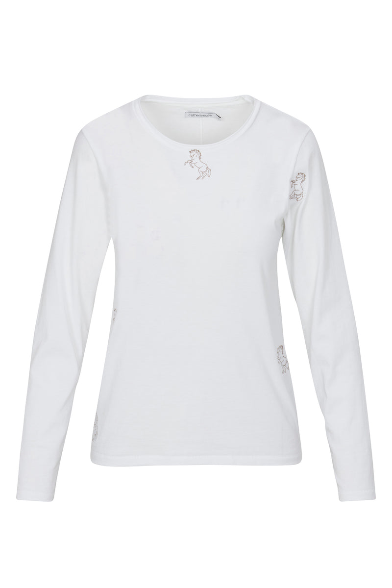 Embroidered Cotton T-Shirt Long Sleeve - Horse