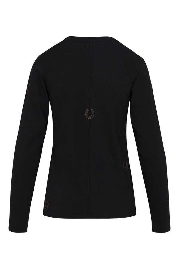 Embroidered Cotton T-Shirt Long Sleeve - Black Horseshoe