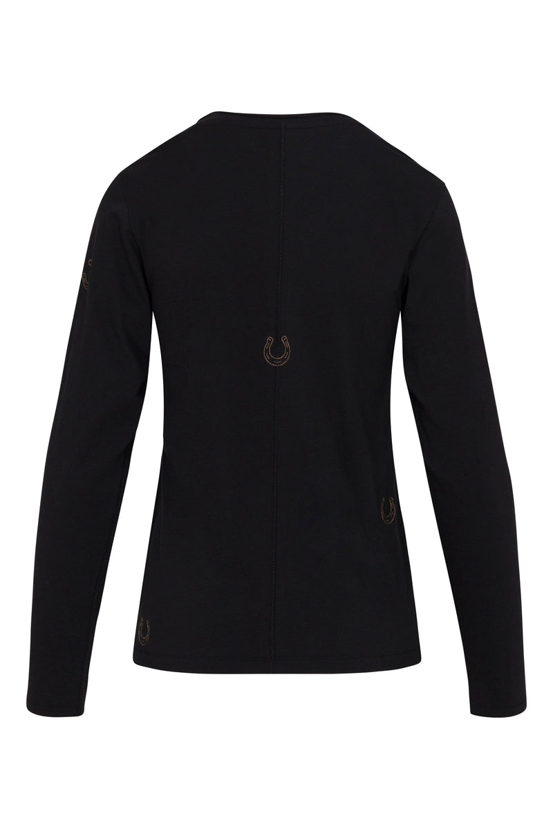 Embroidered Cotton T-Shirt Long Sleeve - Black Horseshoe