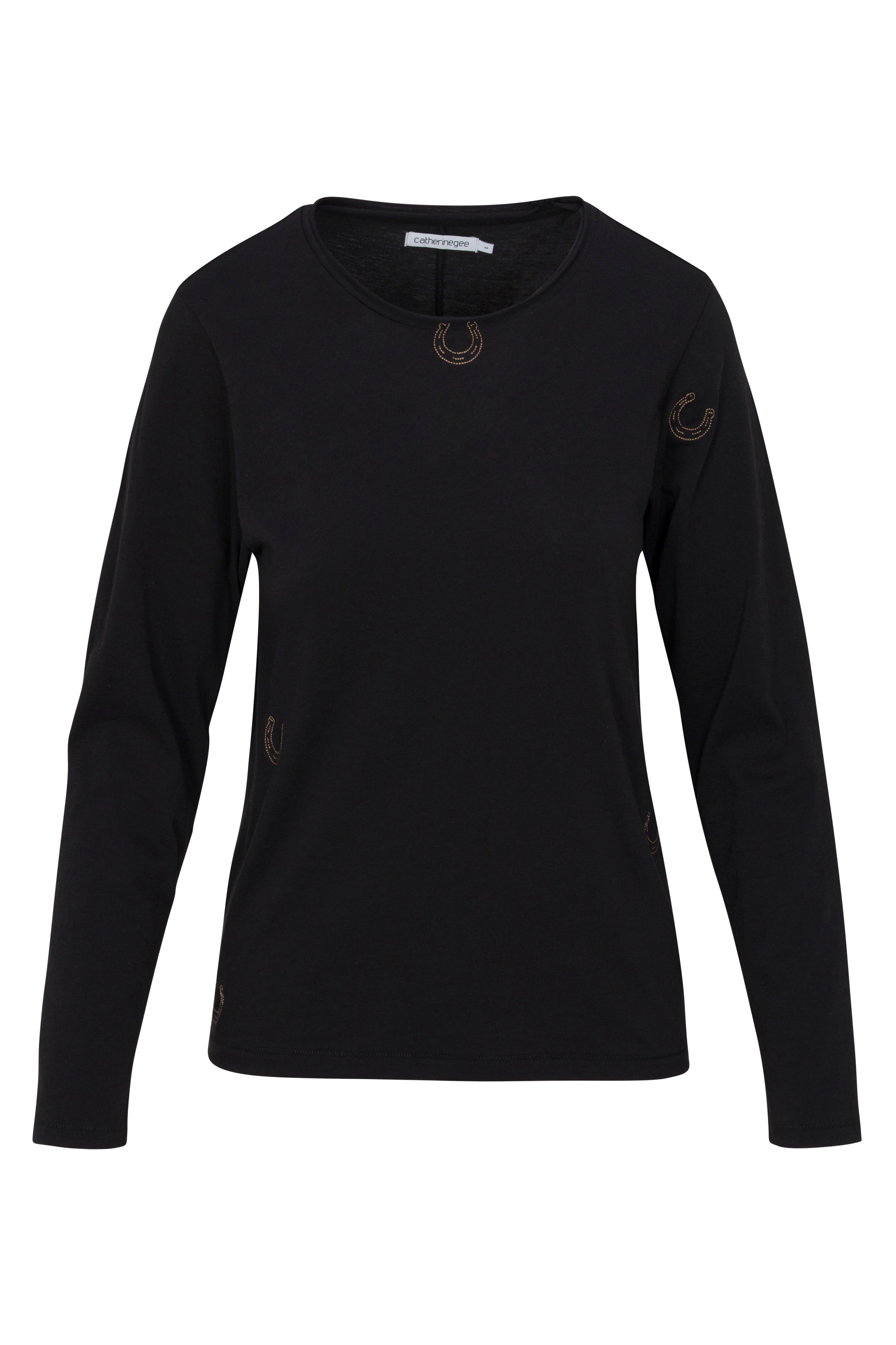 Embroidered Cotton T-Shirt Long Sleeve - Black Horseshoe