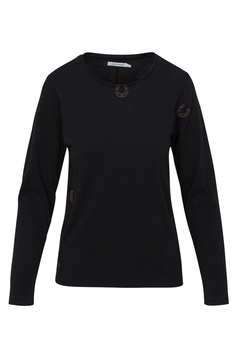 Embroidered Cotton T-Shirt Long Sleeve - Black Horseshoe