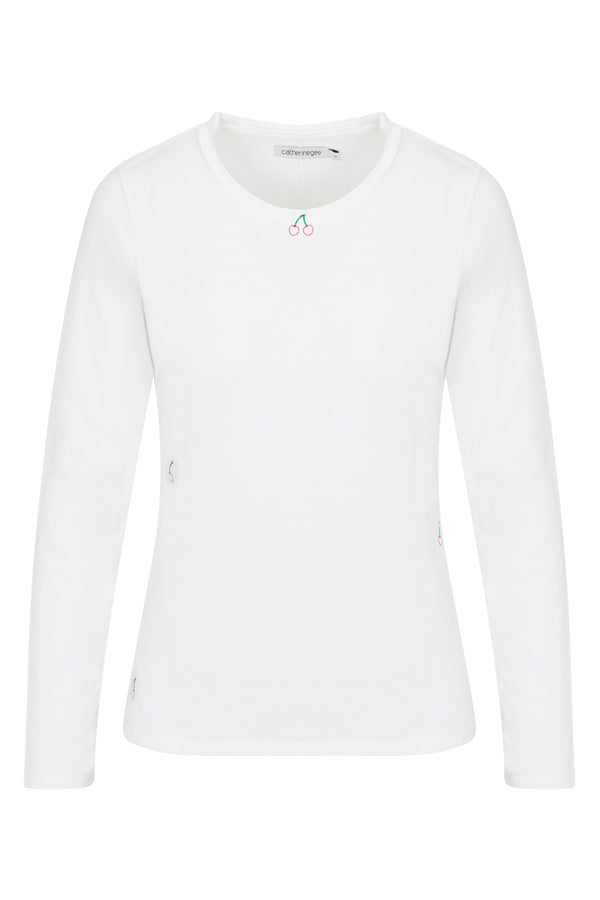 Embroidered Cotton T-Shirt Long Sleeve - Cherry