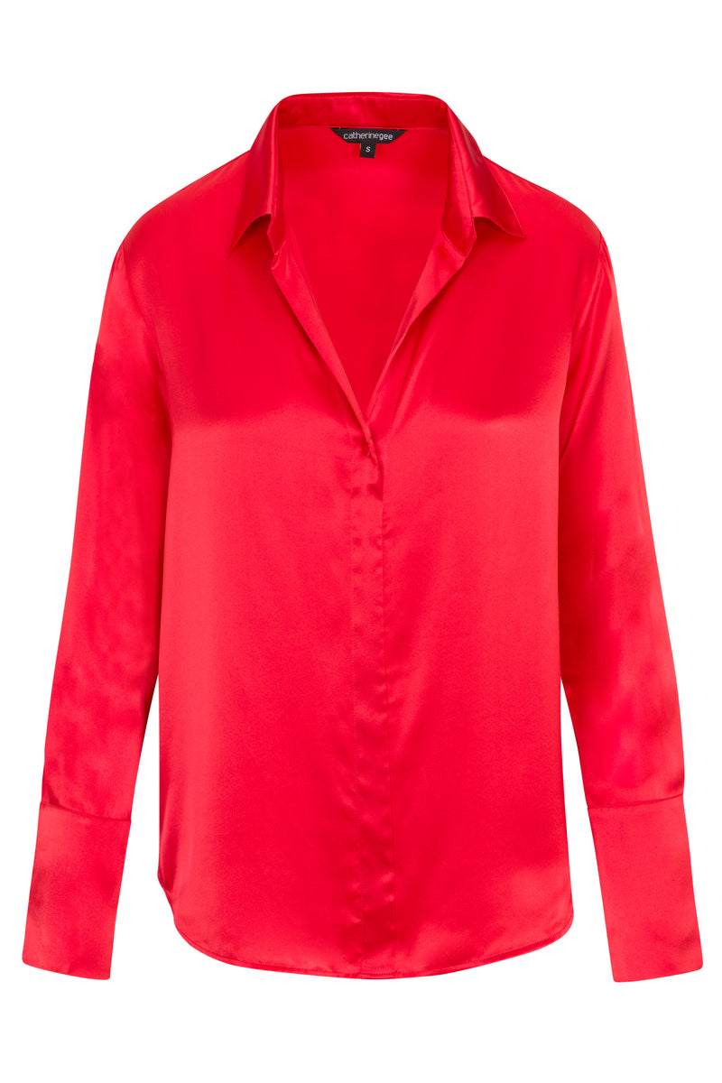 Daria French Cuff Silk Blouse - High Risk Red