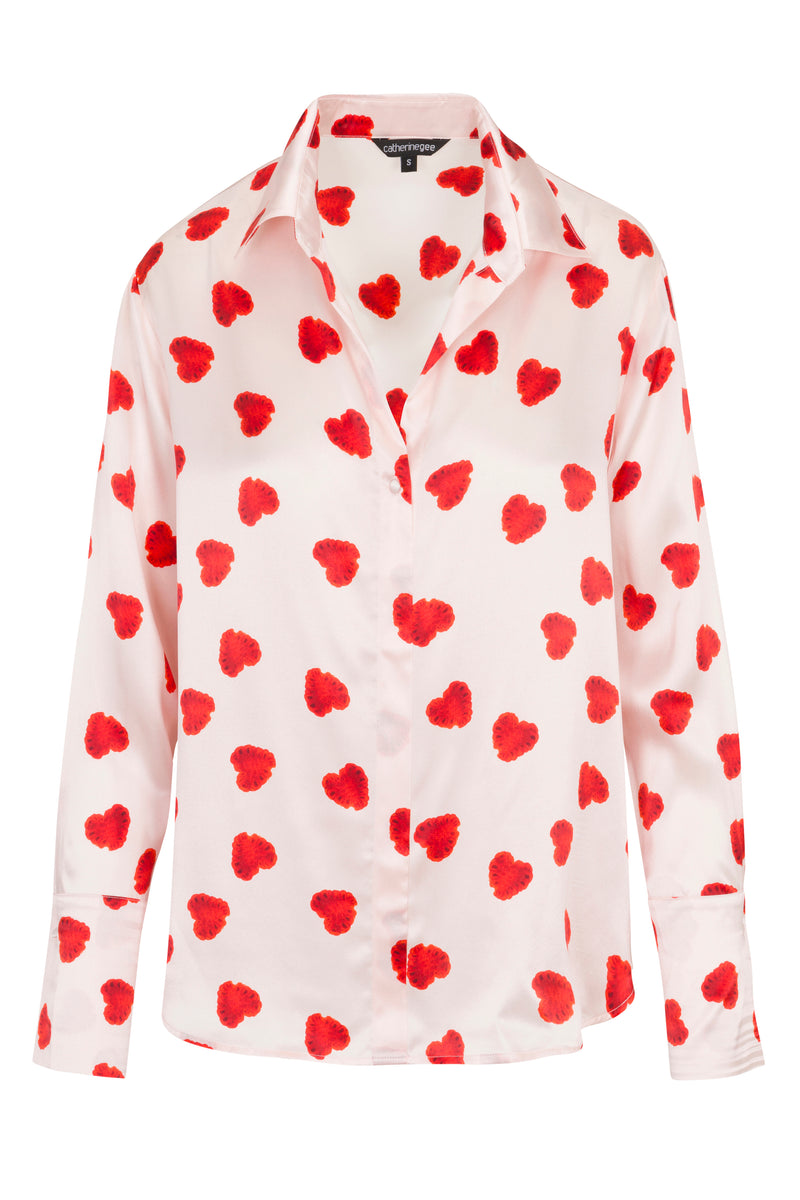 Daria French Cuff Silk Blouse - Raspberry Heart