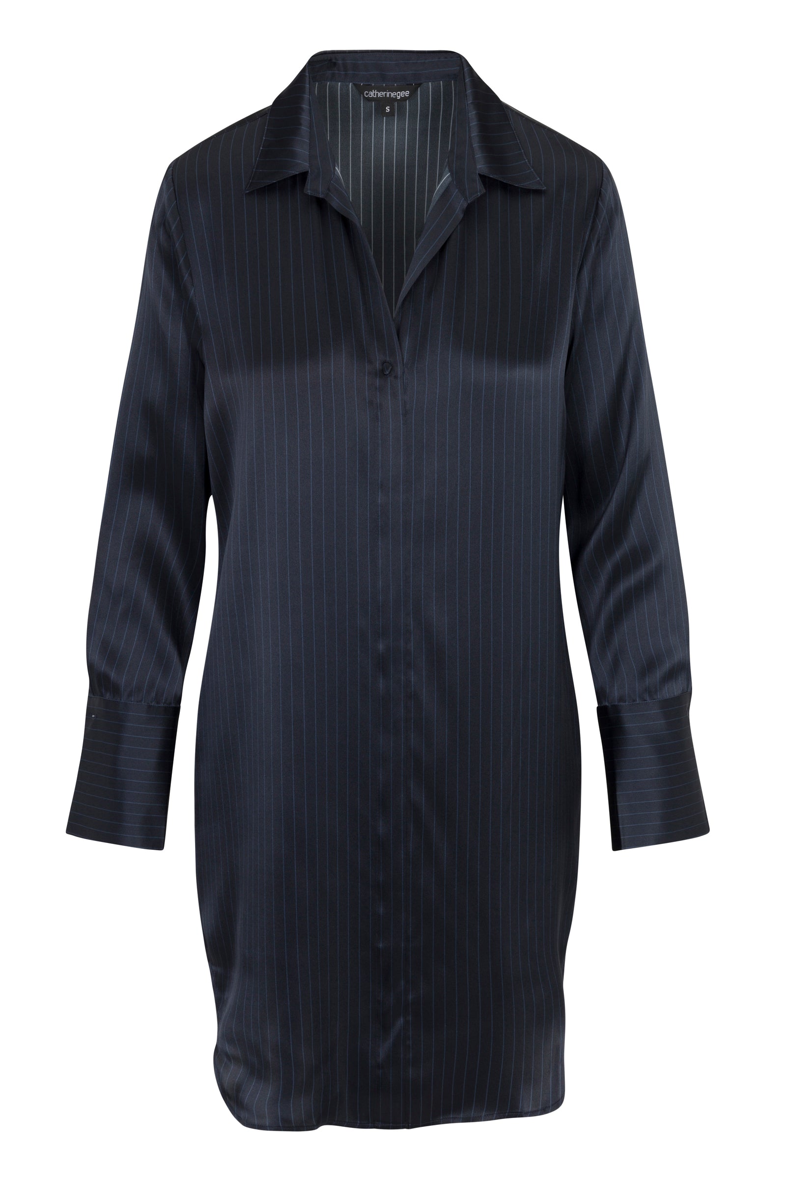 H+ Hannoh Vessel Dress Daria シャツワンピ Daria Silk Shirt Dress - Navy Pinstripe