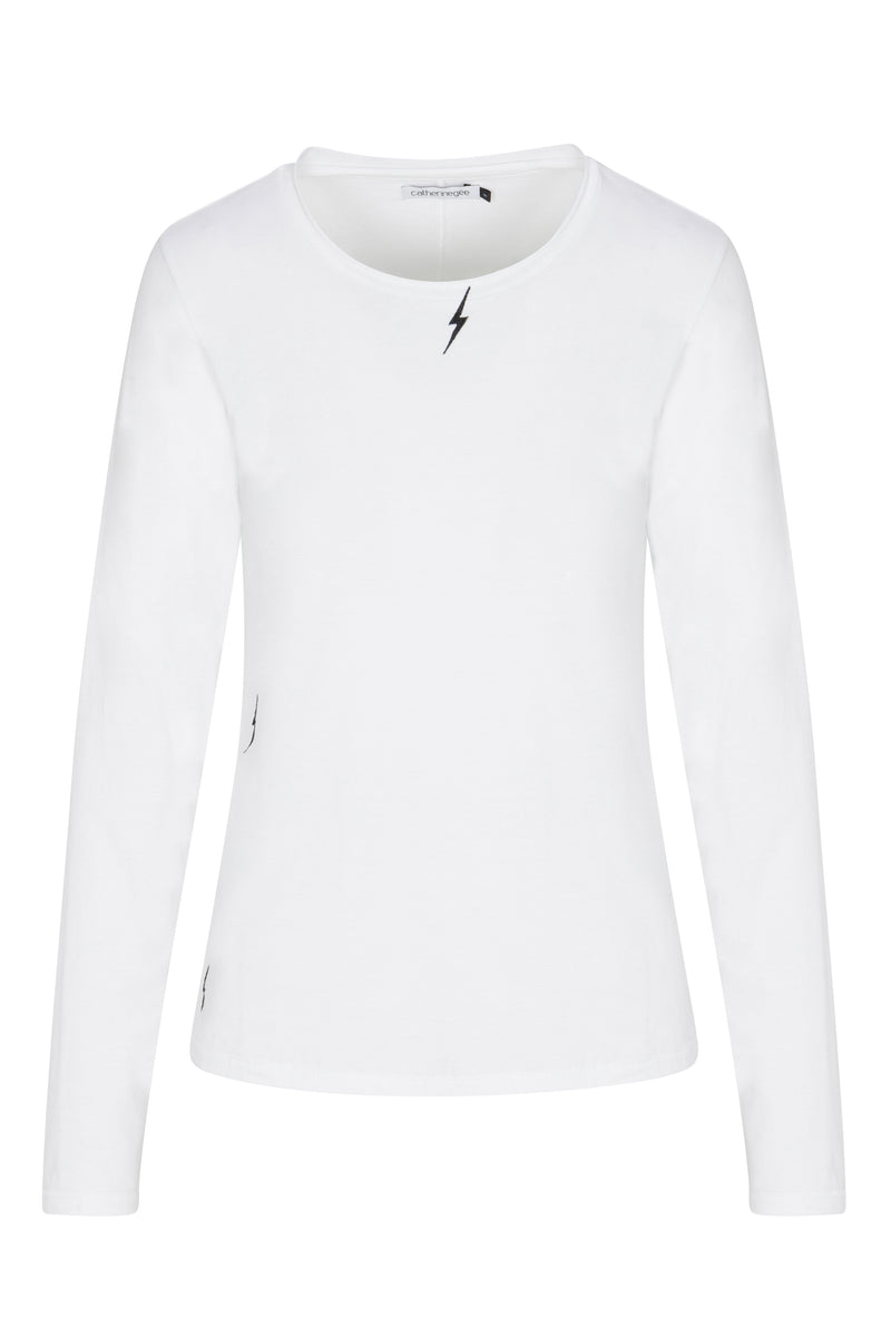 Embroidered Cotton T-Shirt Long Sleeve - White Bolt